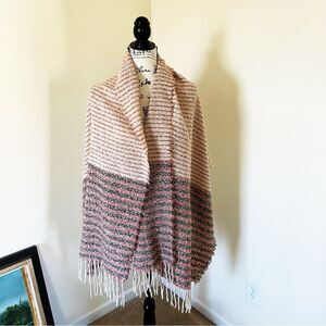 Striped Sherpa-Like Thick Knit Wrap/ Scarf with Long Tassels